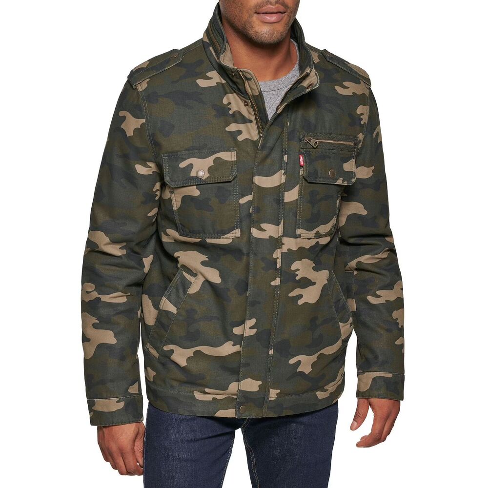 LEVI'S Military Jacket Mens Medium Green Camo Cotton Canvas Utility Field Coat